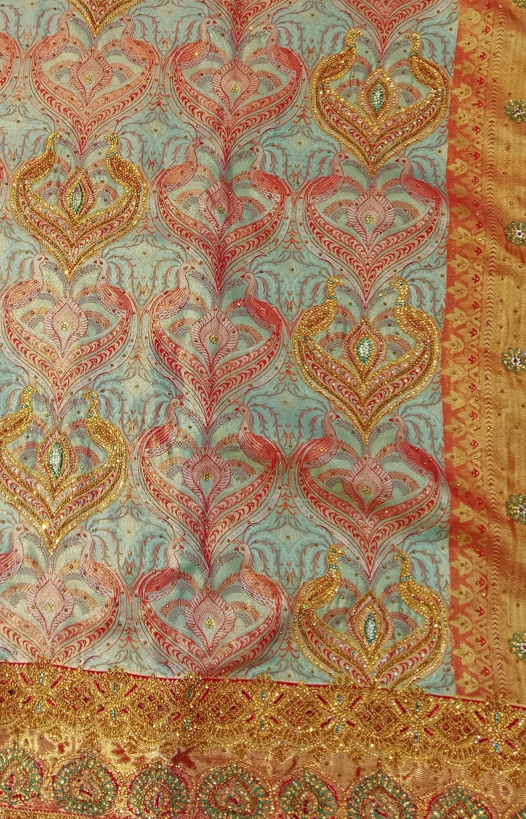 POWDER BLUE BANARASI SILK SAREE WITH BURNT ORANGE