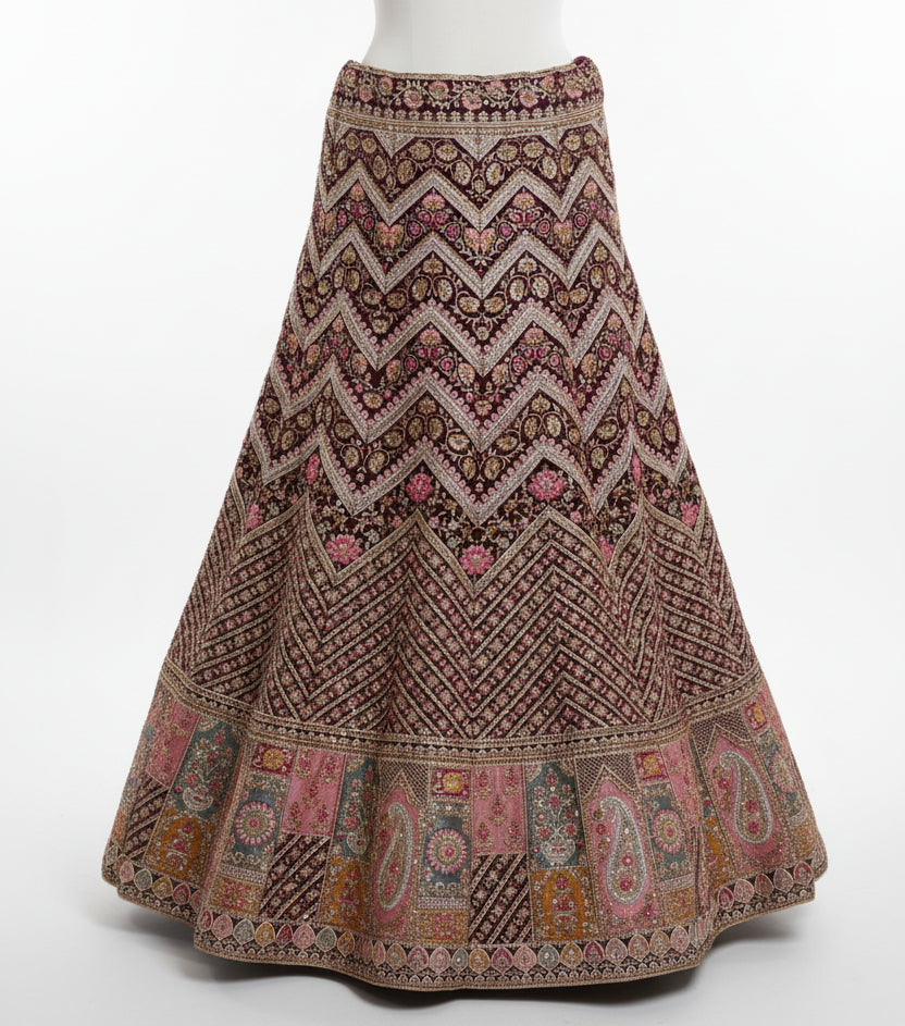 DEEP PLUM RAJWADA LEHENGA
