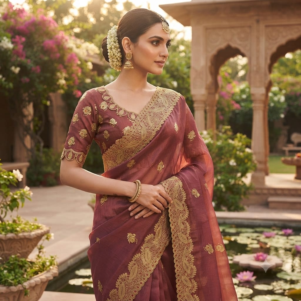 DUSTY ROSE+GOLD SAREE