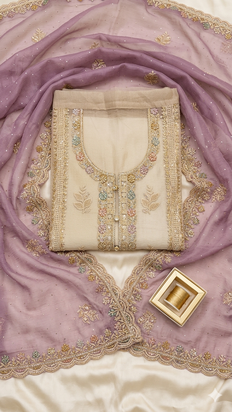 CREAM EMBROIDERED DRESS MATERIAL