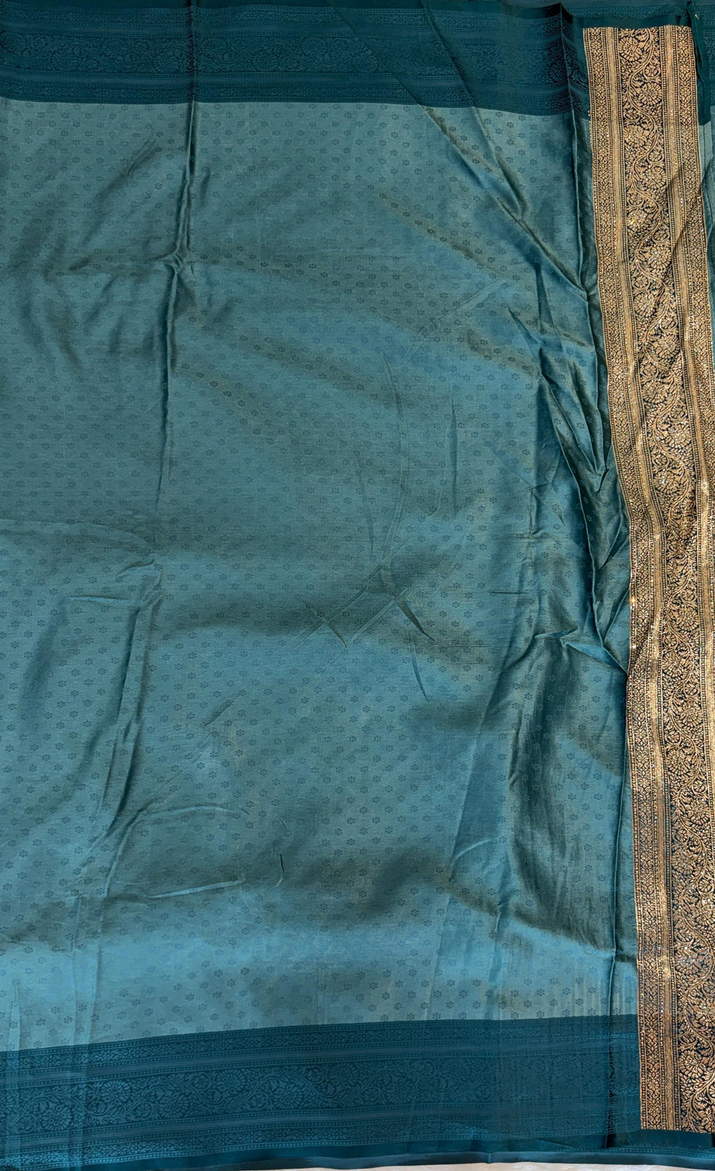 PEACOCK TEAL BANARASI SILK SAREE WITH GOLD BUTTAS