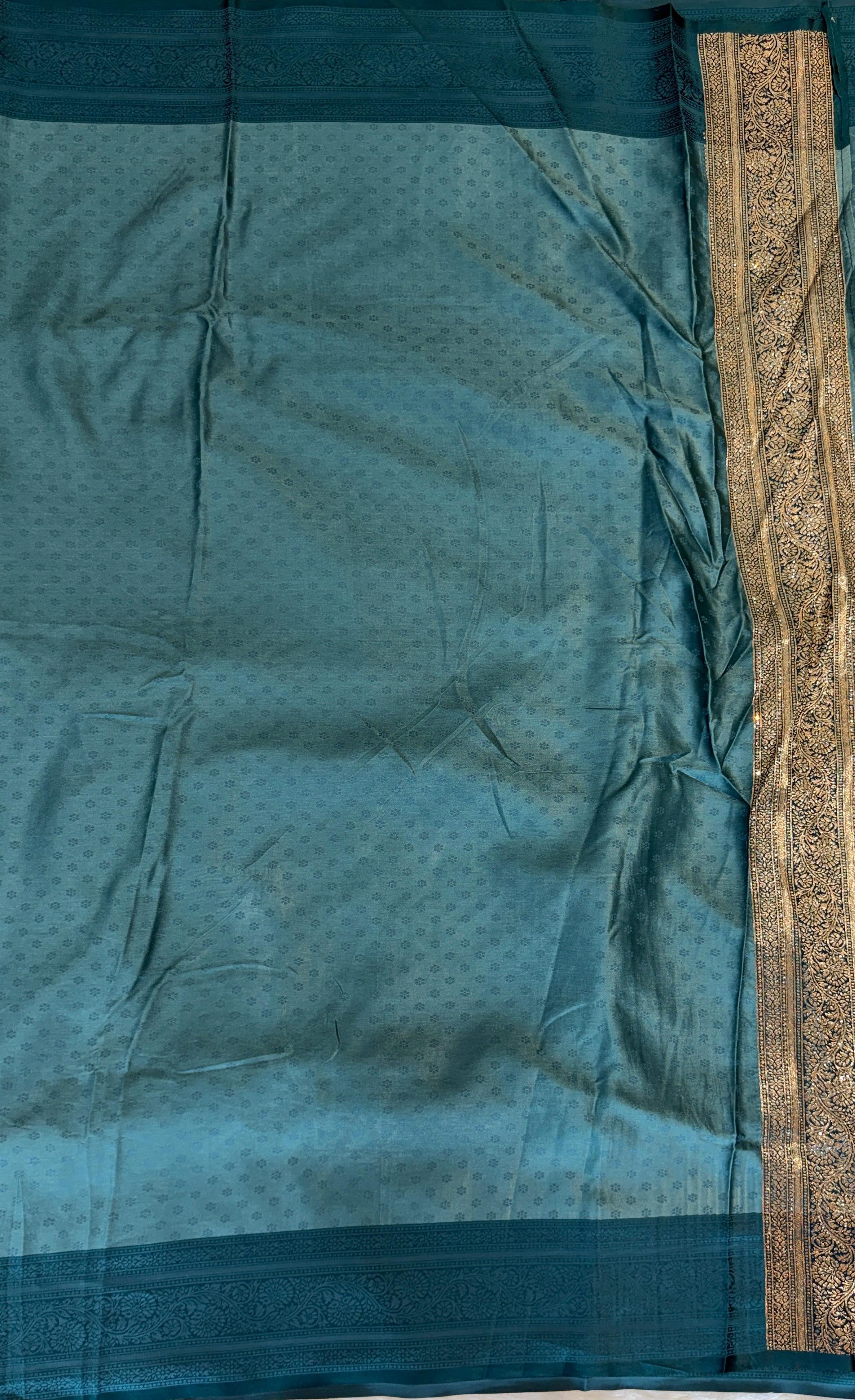 PEACOCK TEAL BANARASI SILK SAREE WITH GOLD BUTTAS
