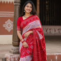 BRIGHT RED AND WHITE SAMBALPURI HANDLOOM COTTON SAREE