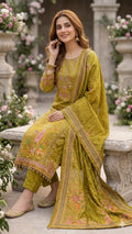 OLIVE GREEN CREPE KURTI SET