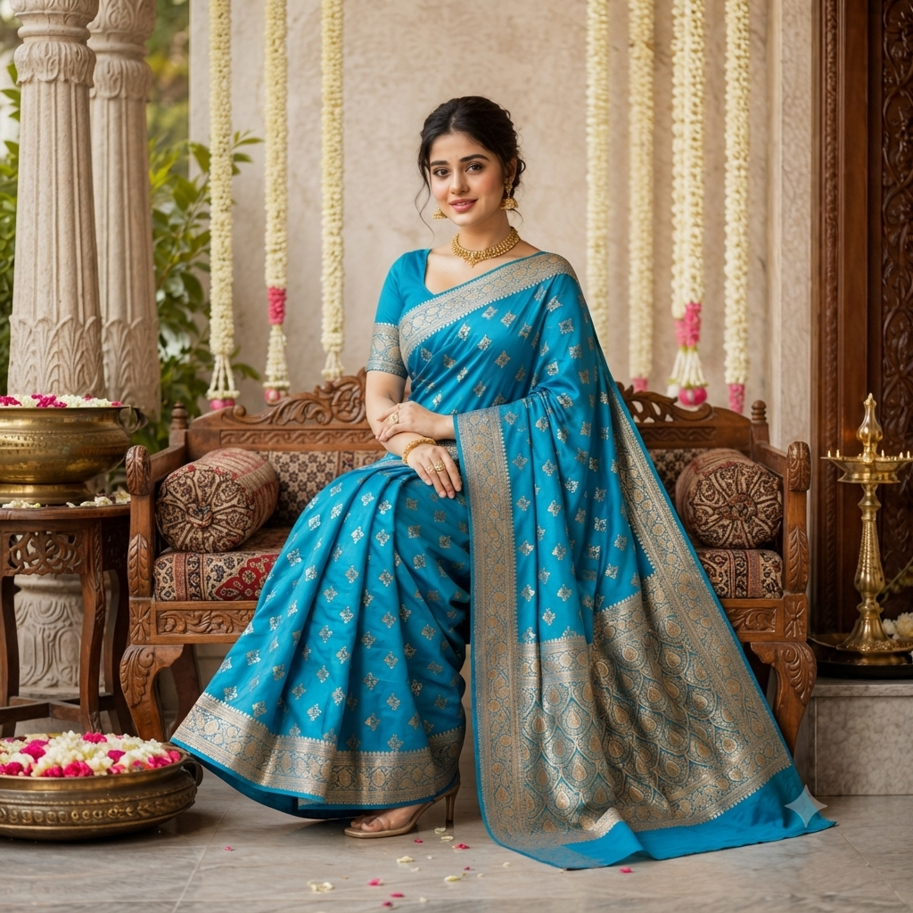 FIROZI TEAL BANARASI SILK SAREE