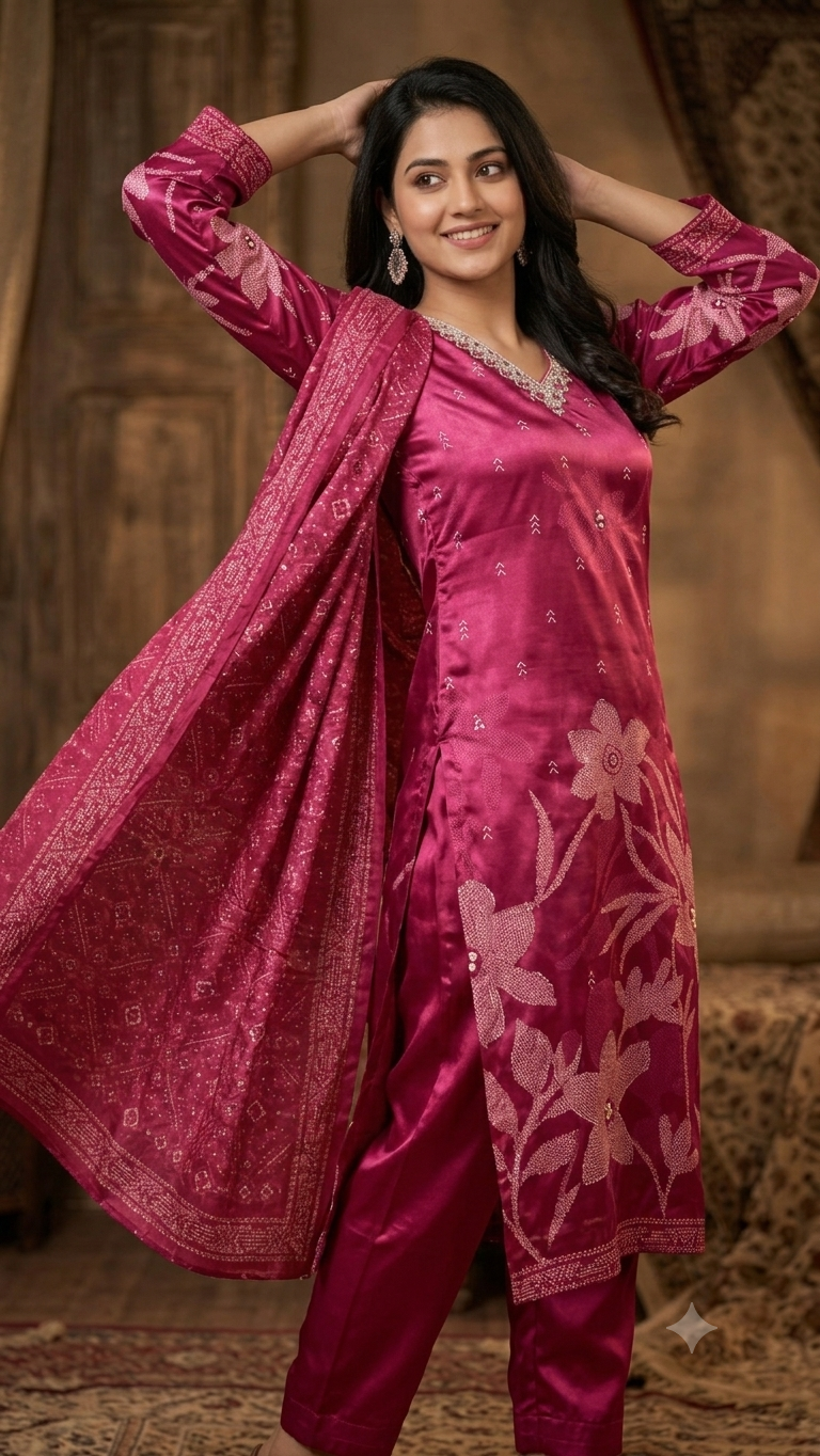 DEEP ROSE PINK KURTI SET