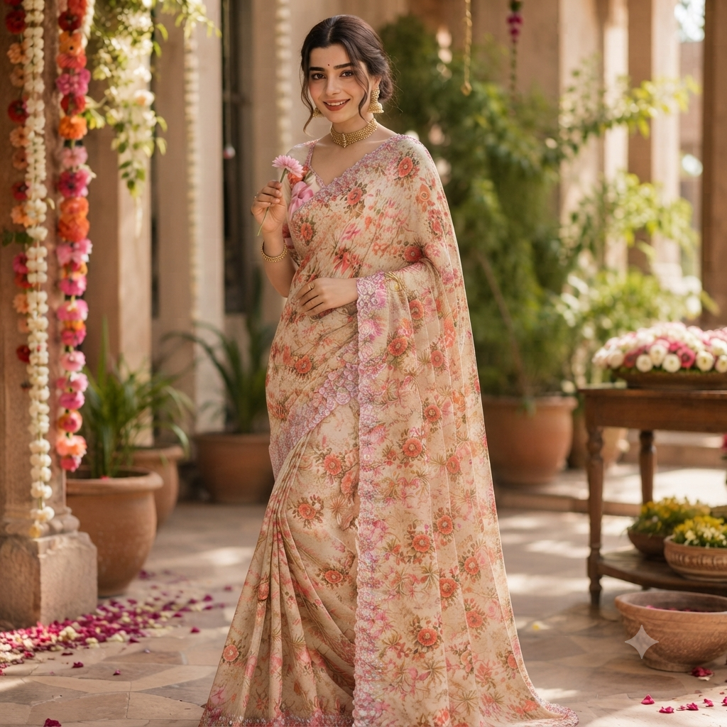 IVORY FLORAL SAREE