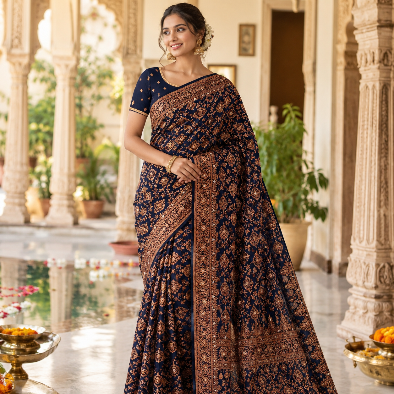 NAVY  COPPER BANARASI SAREE