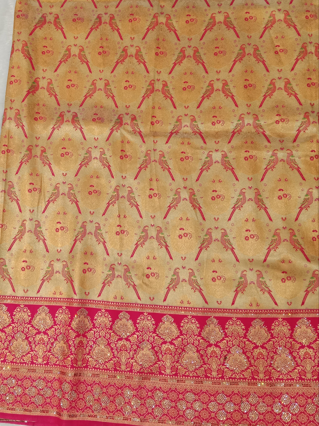 SANDALWOOD BANARASI SILK SAREE WITH CONTRAST RANI PINK