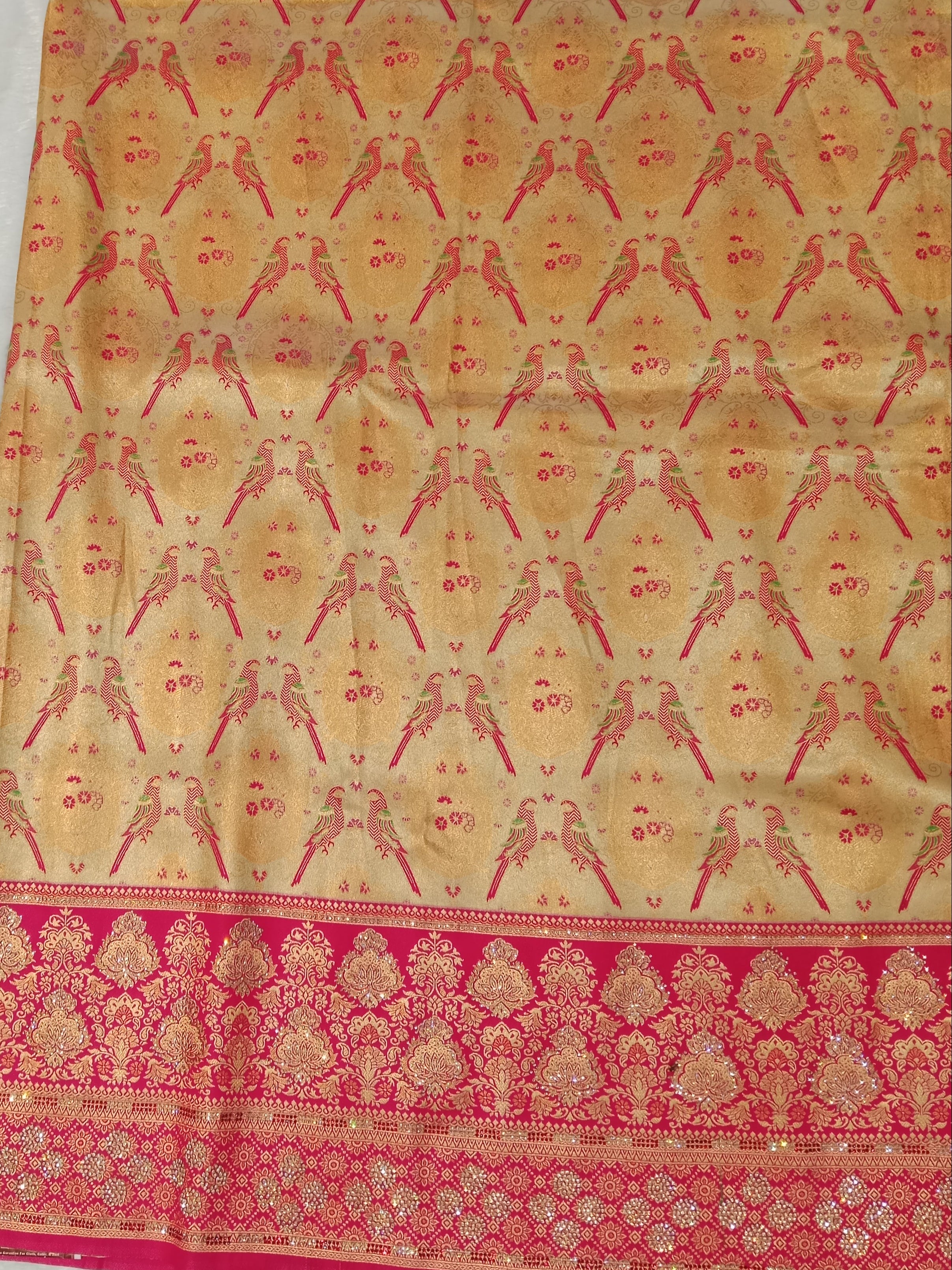 SANDALWOOD BANARASI SILK SAREE WITH CONTRAST RANI PINK