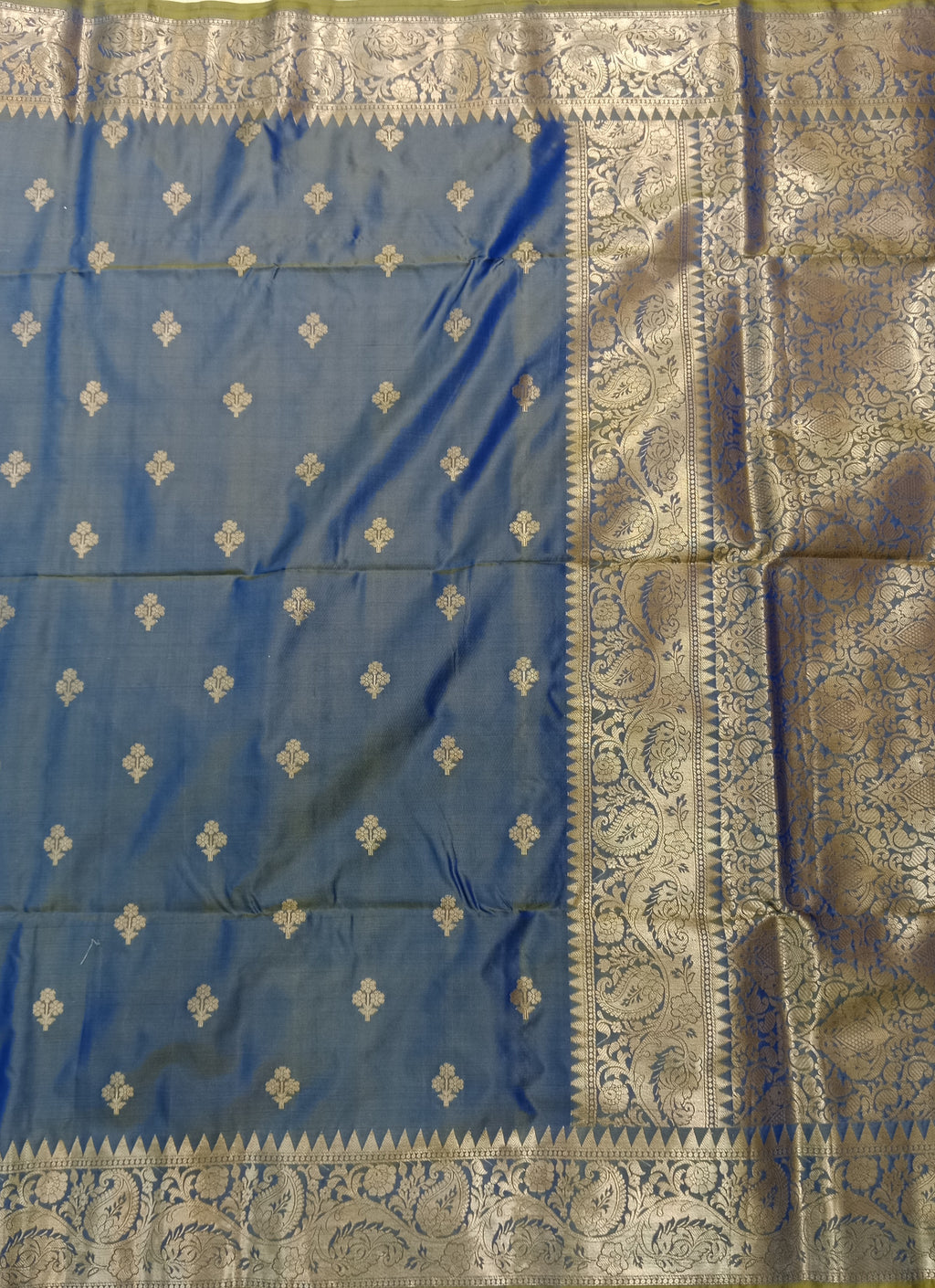 ROYAL BLUE BANARASI SILK SAREE WITH SILVER ZARI BORDER