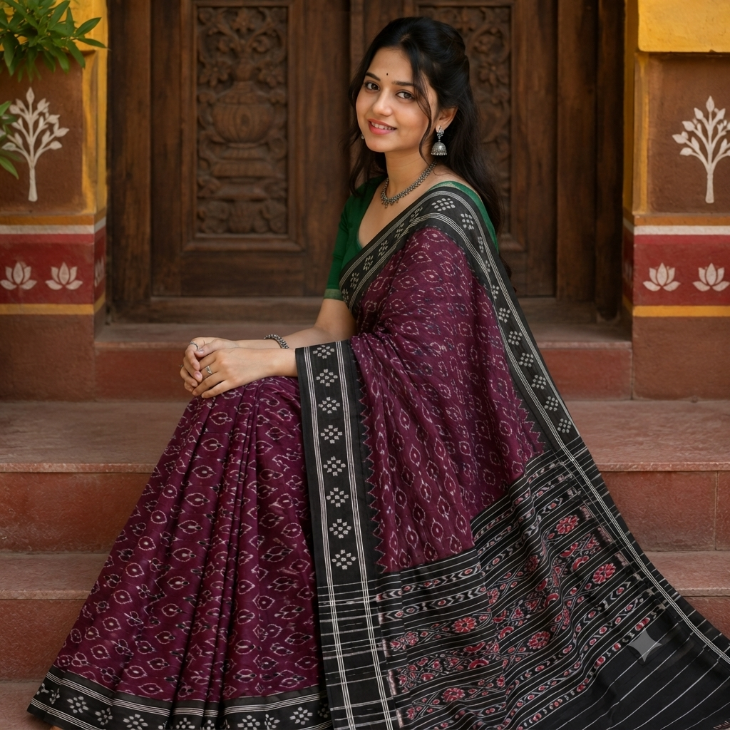 JAMUN PURPLE SAMBALPURI HANDLOOM COTTON SAREE