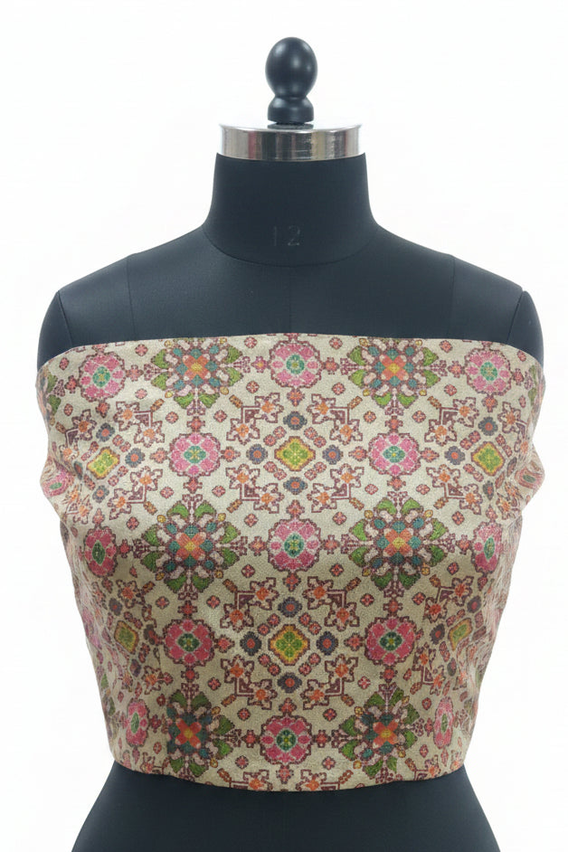 BEIGE BASE LEHENGA WITH MULTICOLOUR JAAL PRINT + THAT RICH MAROON - GOLD BORDER