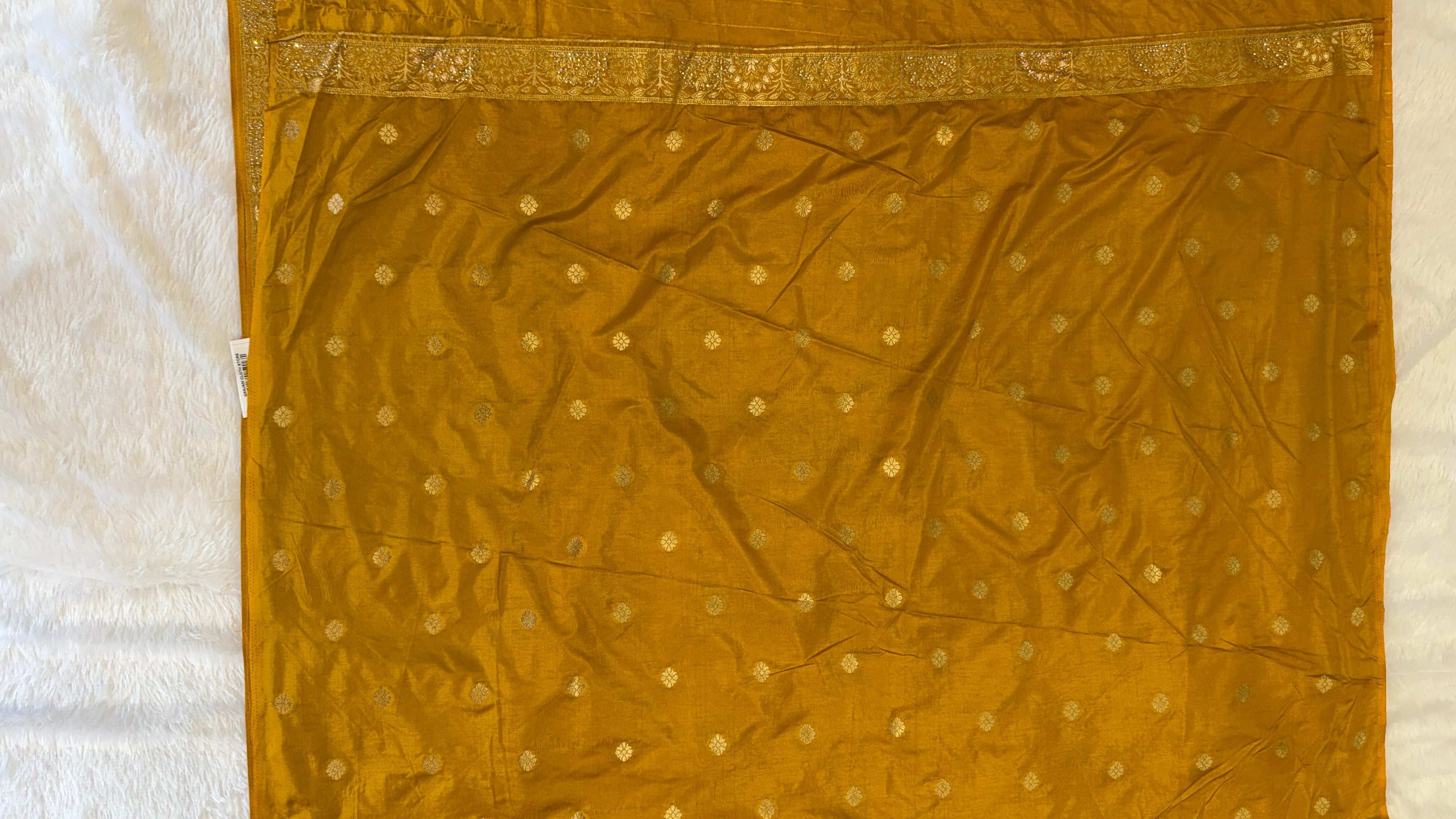 MUSTARD YELLOW BANARASI SILK SAREE WITH ELEPHANT+ PEACOCK GOLD ZARI MOTIFS