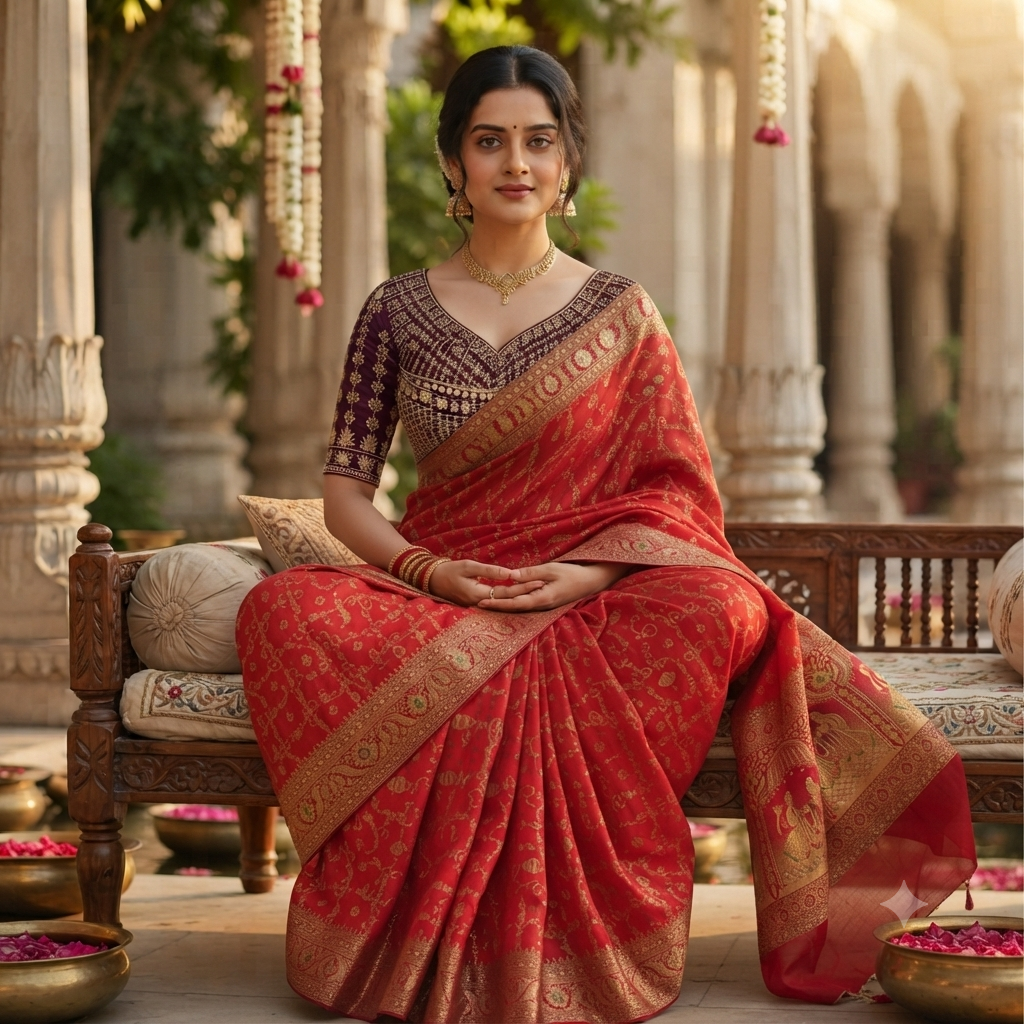 LAAL  ANTIQUE GOLD BRIDAL BANARASI SAREE