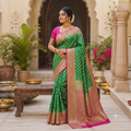 PARROT GREEN MAGENTA BANARASI SILK SAREE