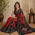 RED AND BLACK BAGRU BLOCK PRINT SAMBALPURI HANDLOOM COTTON SAREE