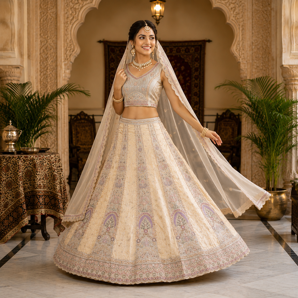 CREAM ENGAGEMENT LEHENGA