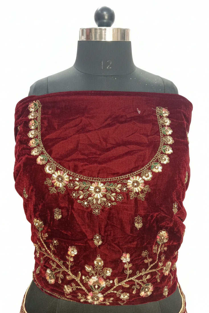 MAROON VELVET LEHENGA