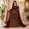 MAROON VELVET LEHENGA WITH HEAVY GOLD+ MULTICOLOR ZARDOZI WORK