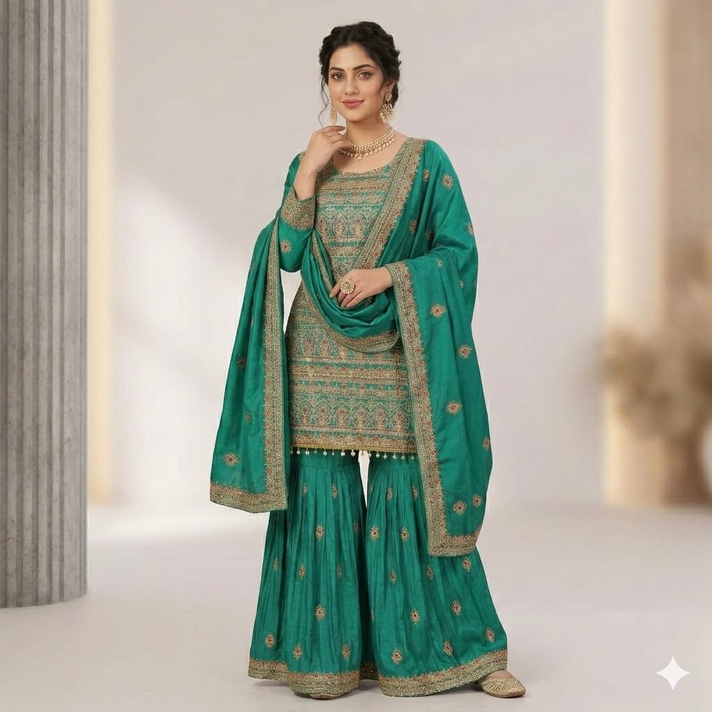 BOTTLE GREEN NOORANI SHARARA