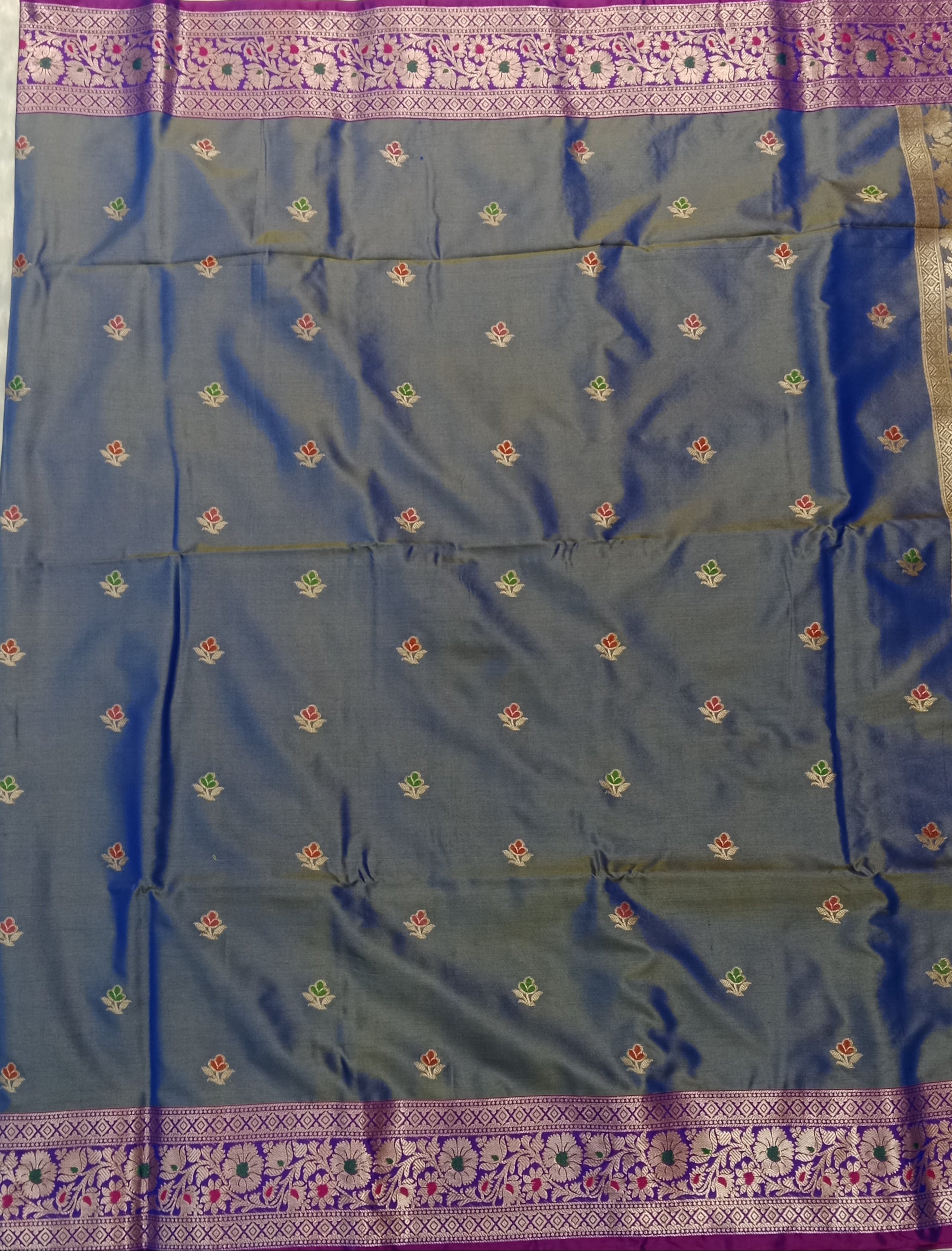 DUSTY BLUE BANARASI TISSUE SILK SAREE
