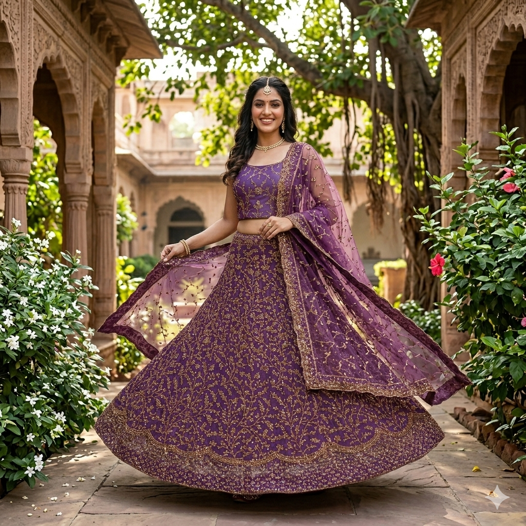 ROYAL PURPLE LEHENGA WITH GOLD ZARI WORK