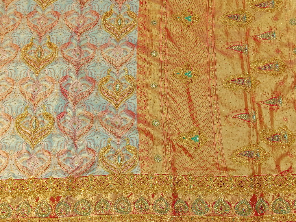 POWDER BLUE BANARASI SILK SAREE WITH BURNT ORANGE