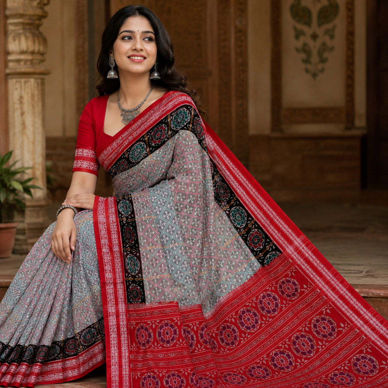 POWDER BLUE SAMBALPURI HANDLOOM COTTON SAREE