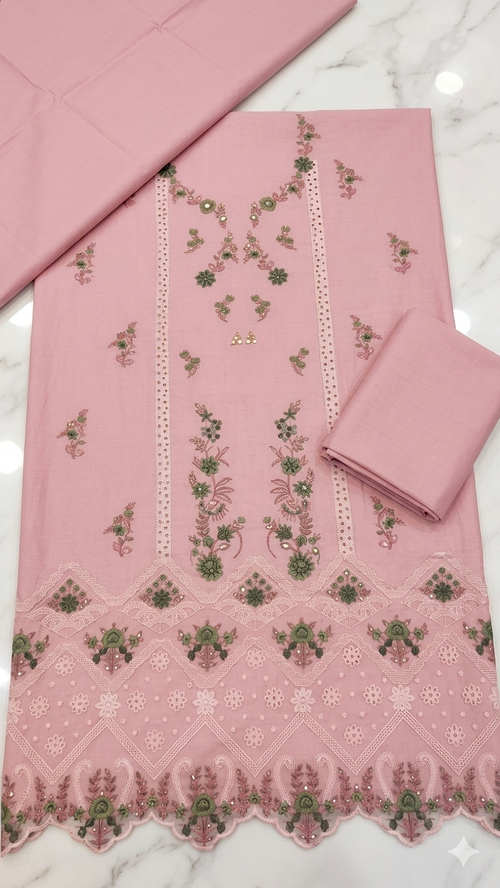 BLUSH PINK EMBROIDERED DRESS MATERIAL