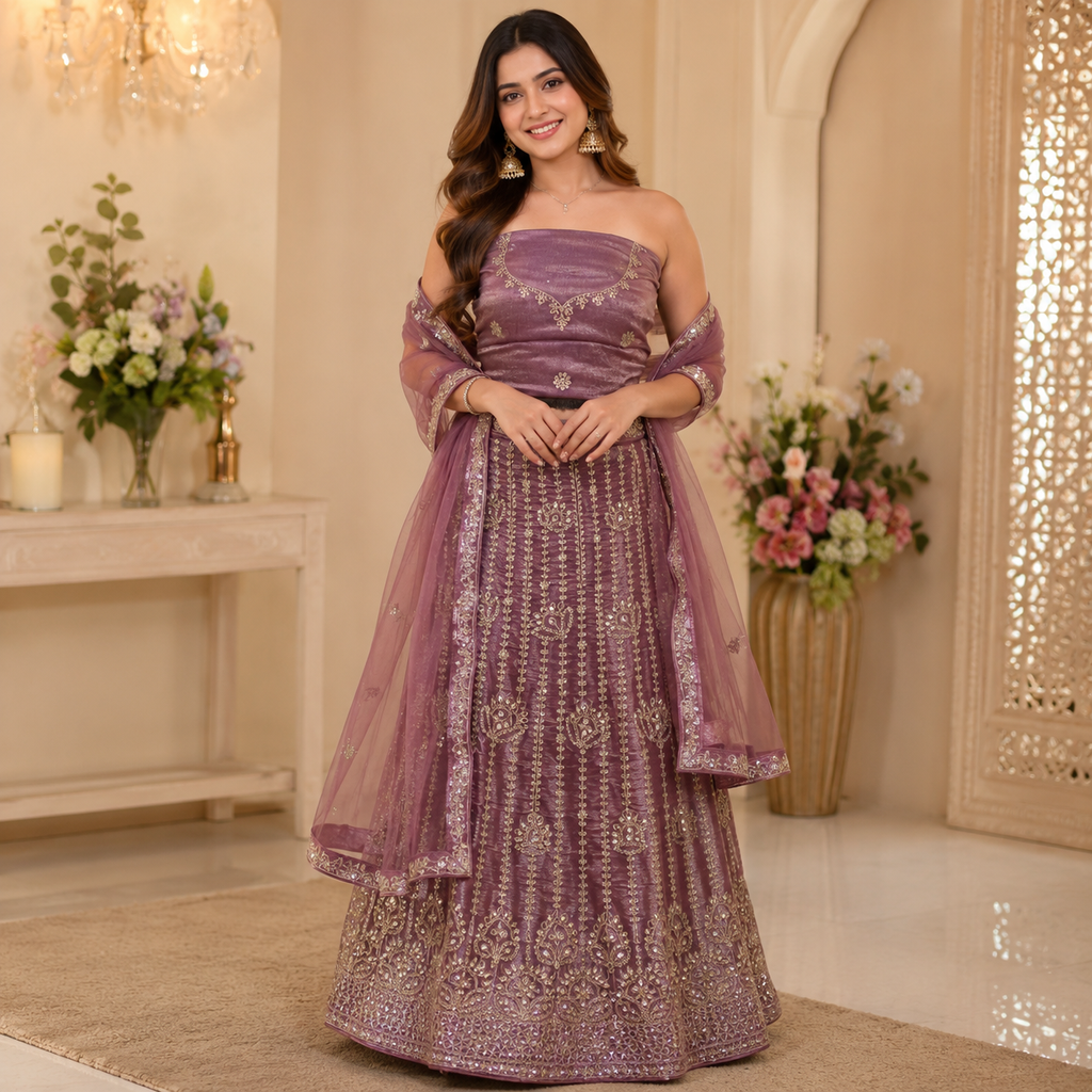 DUSTY PURPLE EMBROIDERED LEHENGA