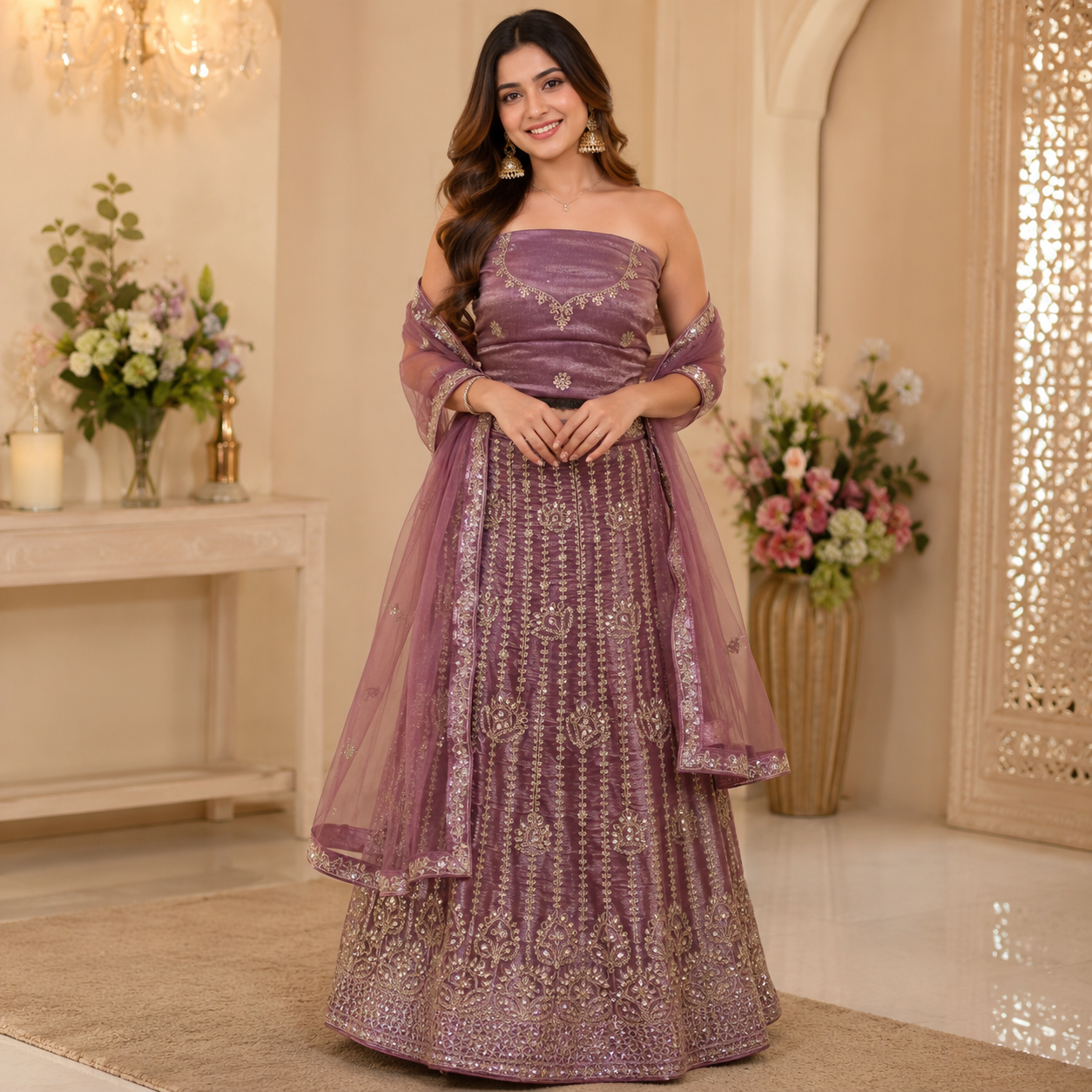 DUSTY PURPLE EMBROIDERED LEHENGA