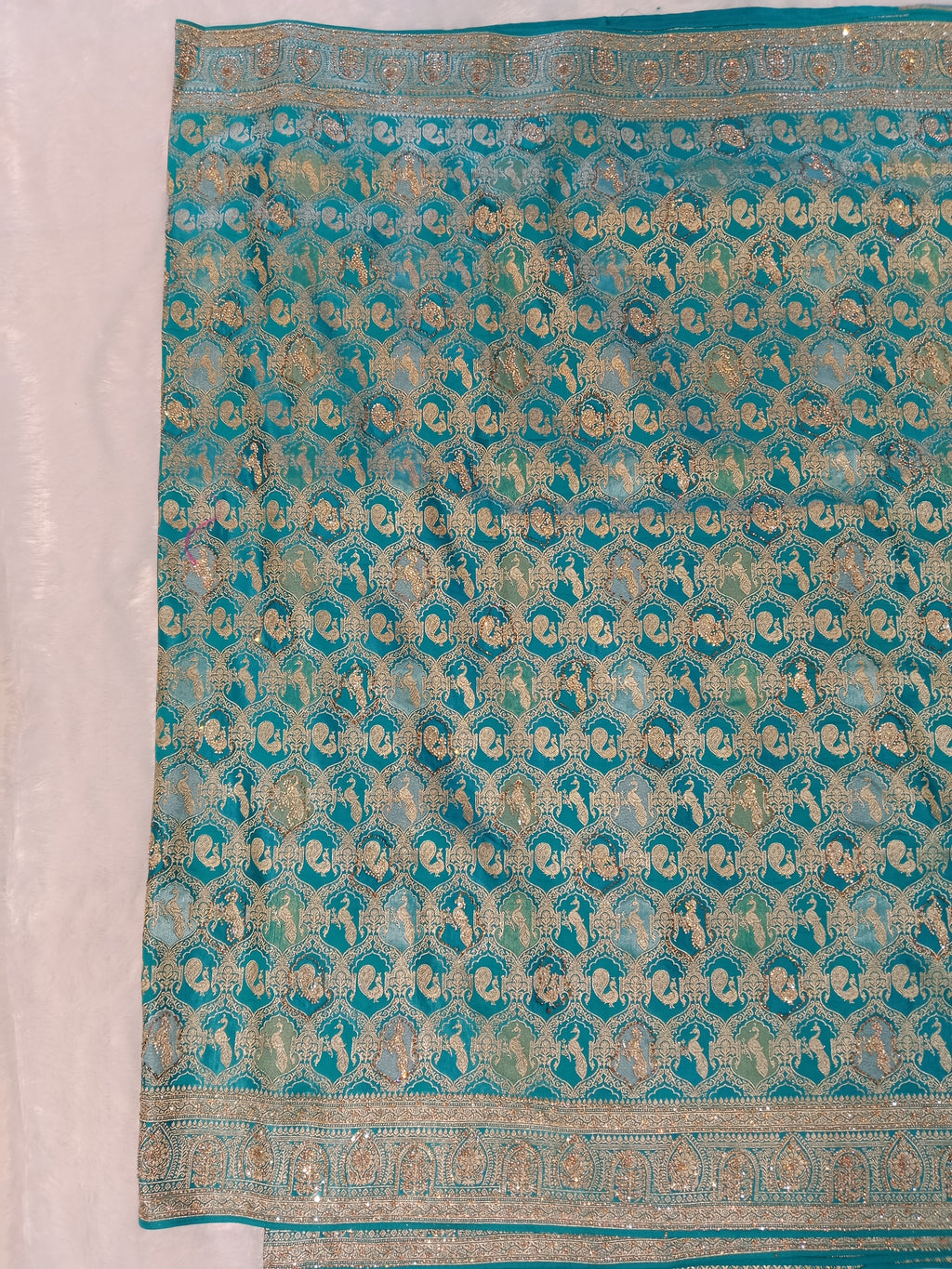 AQUA TURQUOISE BANARASI SILK SAREE WITH FULL GOLD ZARI