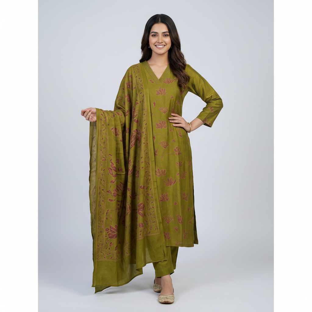 OLIVE GREEN KURTI SET