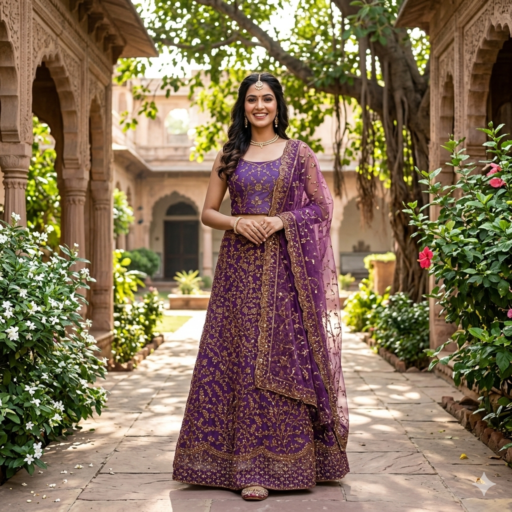 ROYAL PURPLE LEHENGA WITH GOLD ZARI WORK