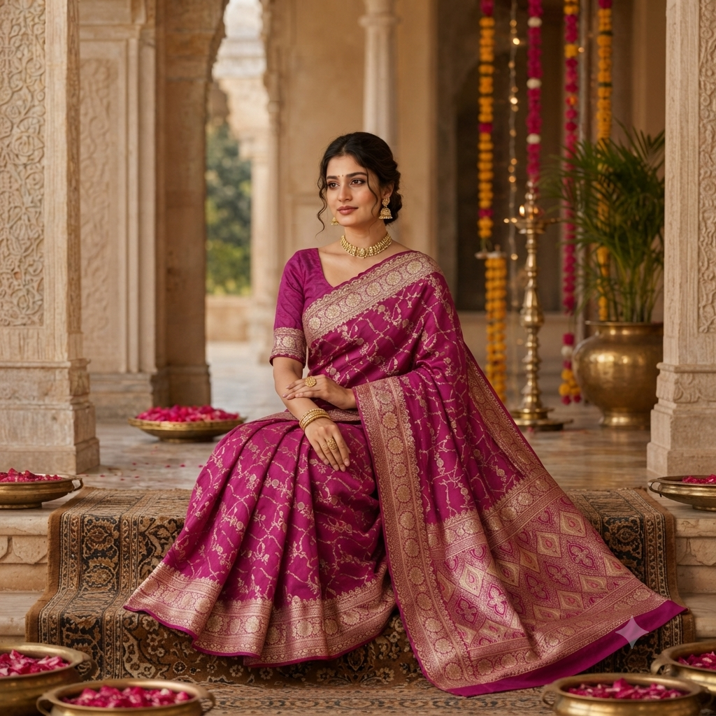 MAGENTA BANARASI SILK SAREE