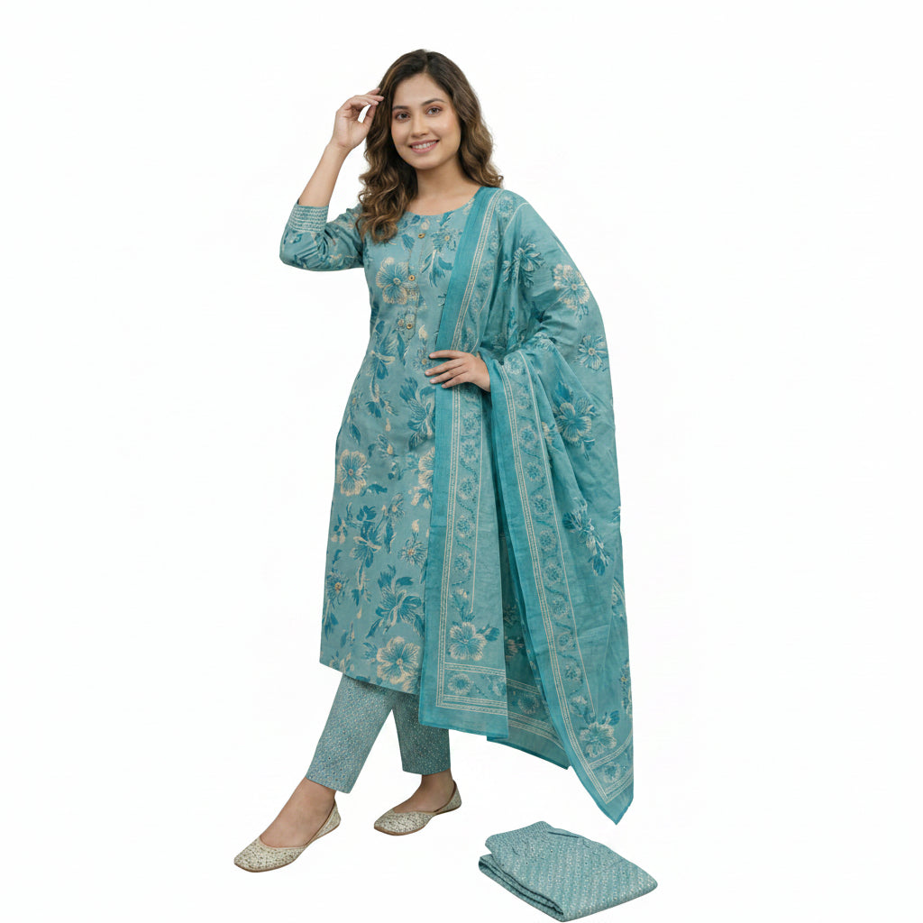Sky Blue Printed KURTI SET