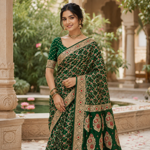 BOTTLE  GREEN BANARASI SILK SAREE