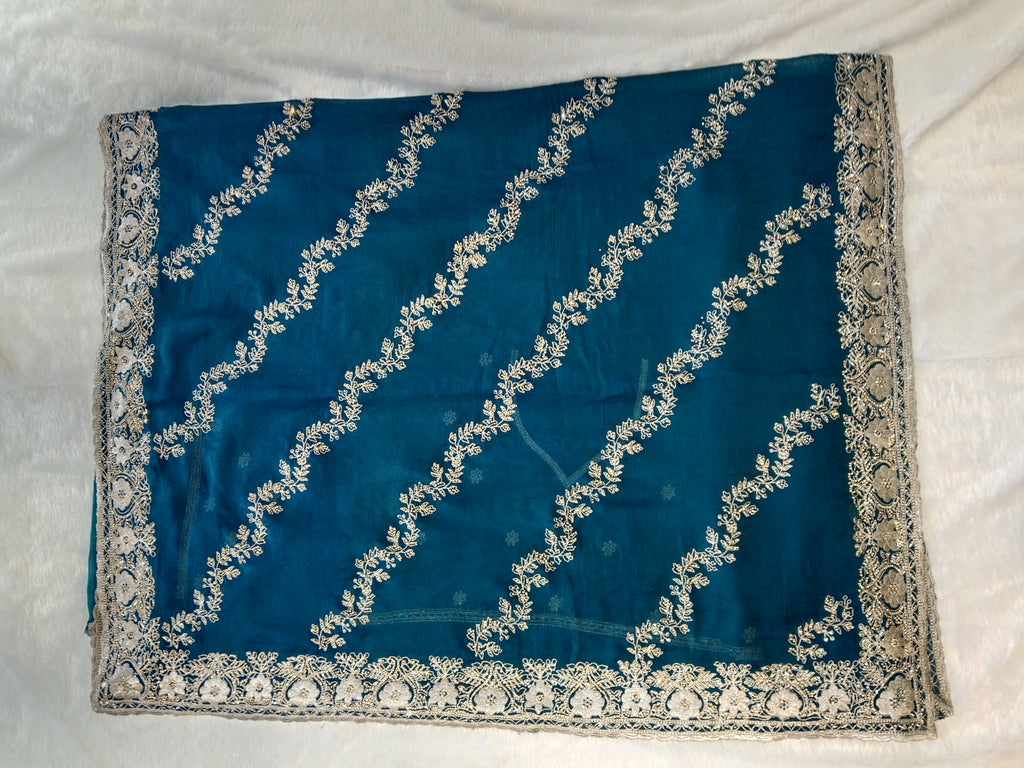 TEAL BLUE EMBROIDERED SAREE