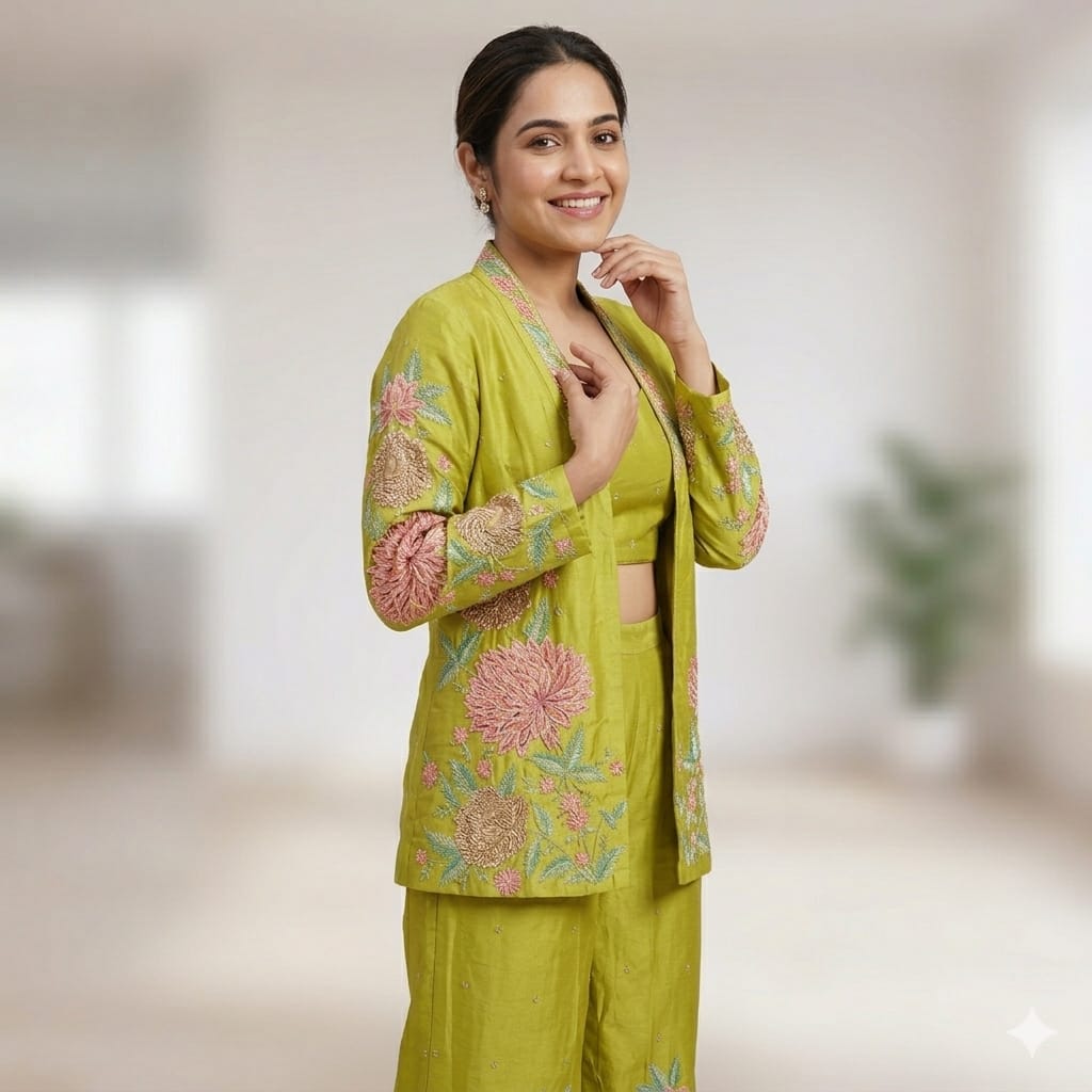 PARROT GREEN SUNEHRI SHARARA