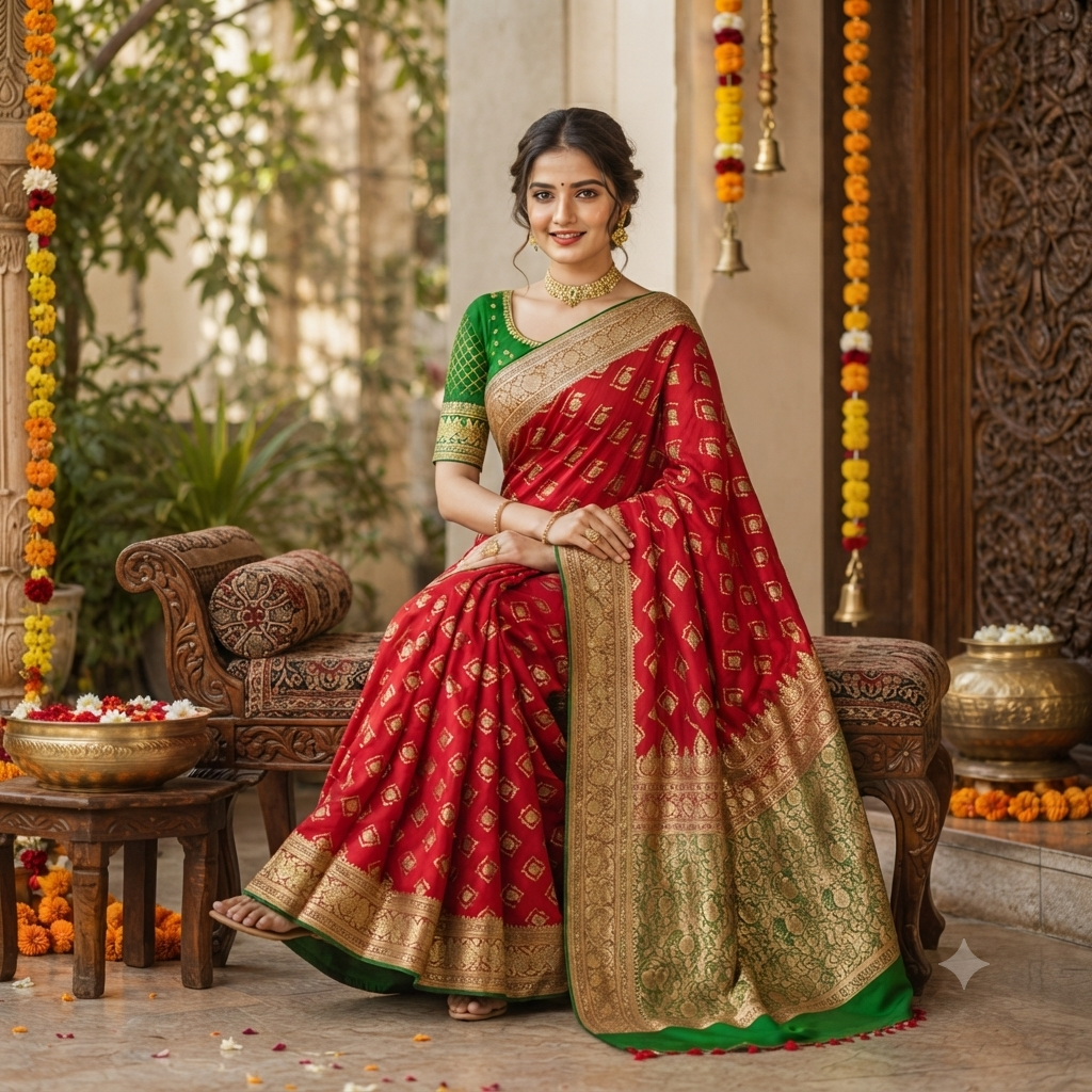 LAAL MEHENDI GREEN KANCHIPURAM SILK SAREE