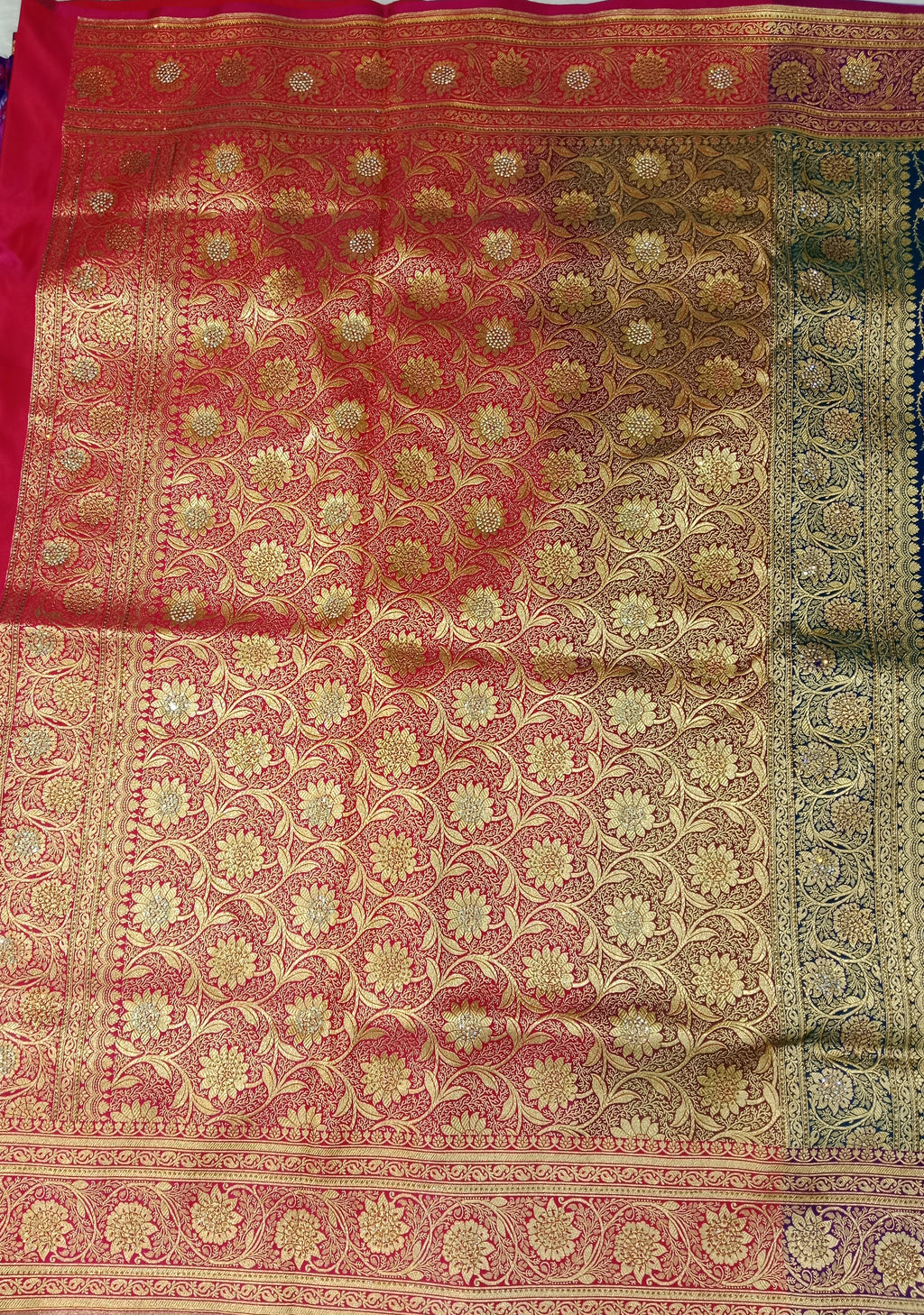 PEACOCK  BLUE RANI PINK BANARASI SILK SAREE