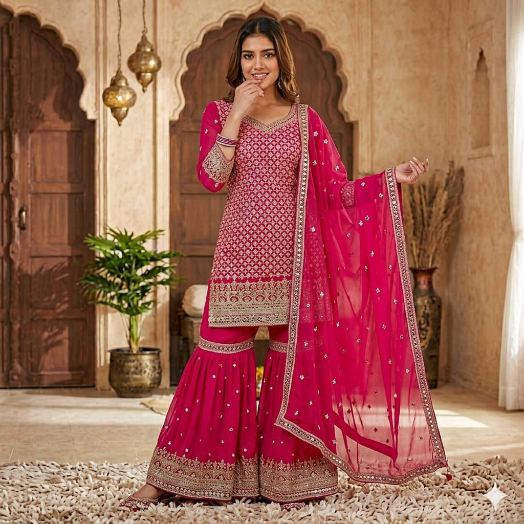 HOT PINK GULMOHAR SHARARA