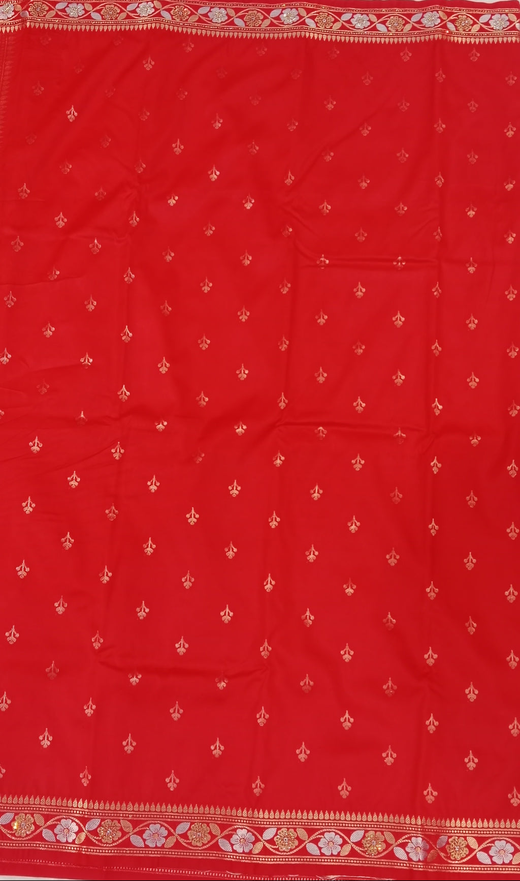BRIGHT RED BANARASI SILK SAREE WITH GOLD ZARI BORDER