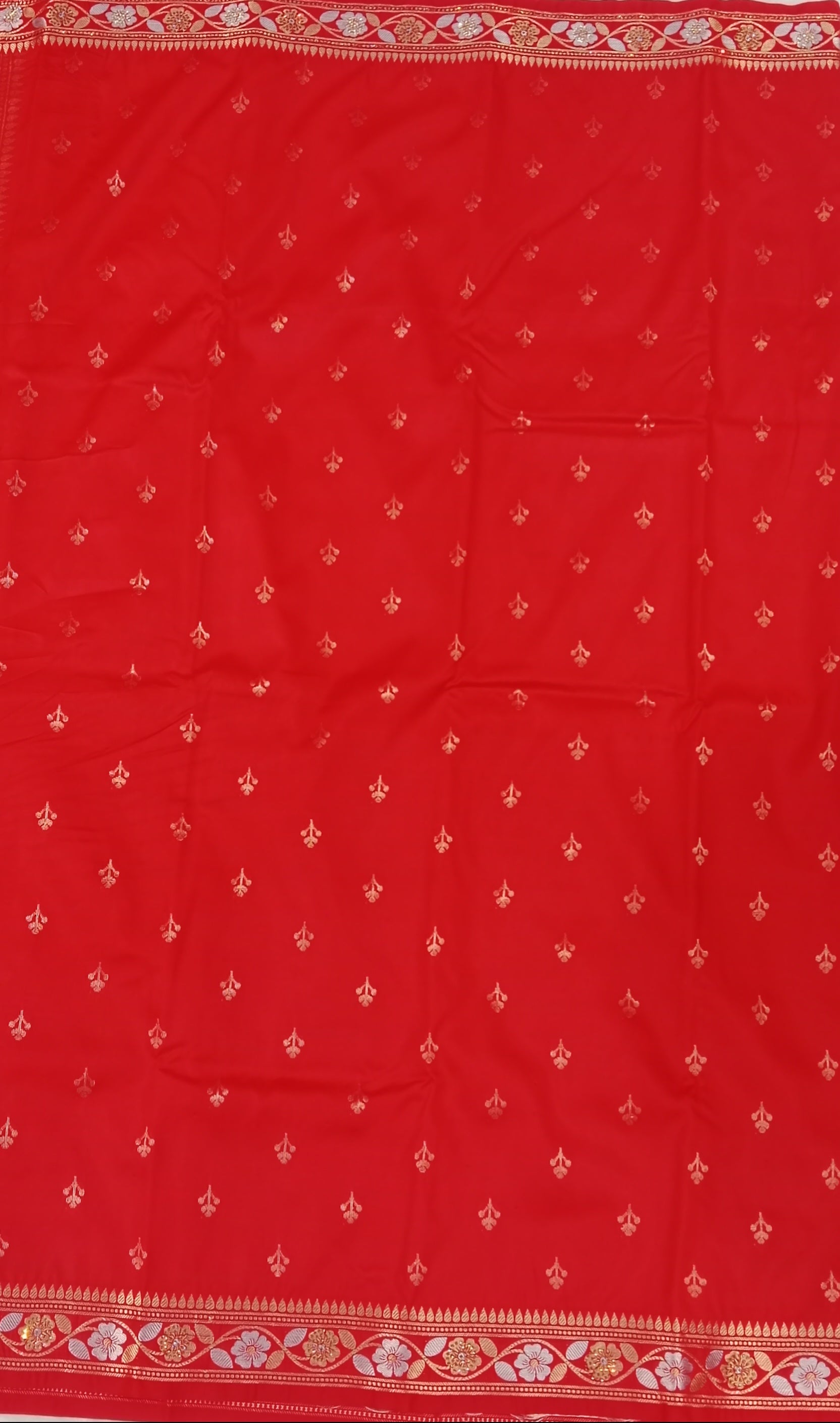 BRIGHT RED BANARASI SILK SAREE WITH GOLD ZARI BORDER