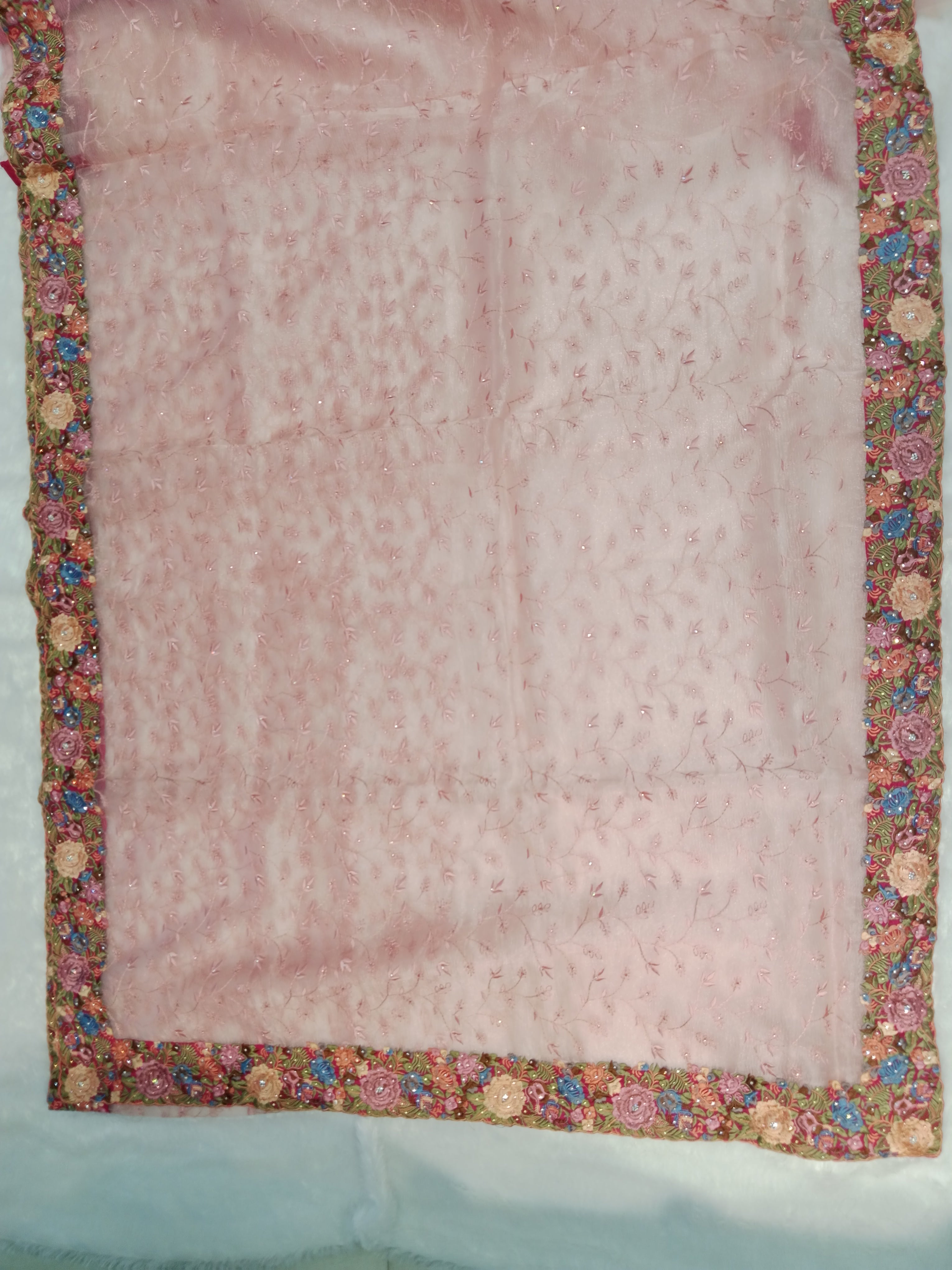 BLUSH PINK CHIKANKARI/EMBROIDERED ORGANZA SAREE