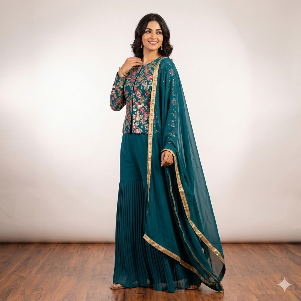 PEACOCK BLUE GREEN SHALINI SHARARA