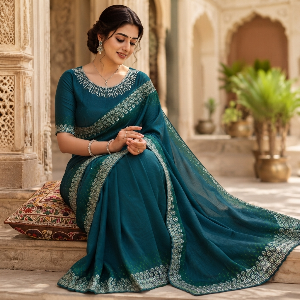 TEAL GEORGETTE SAREE