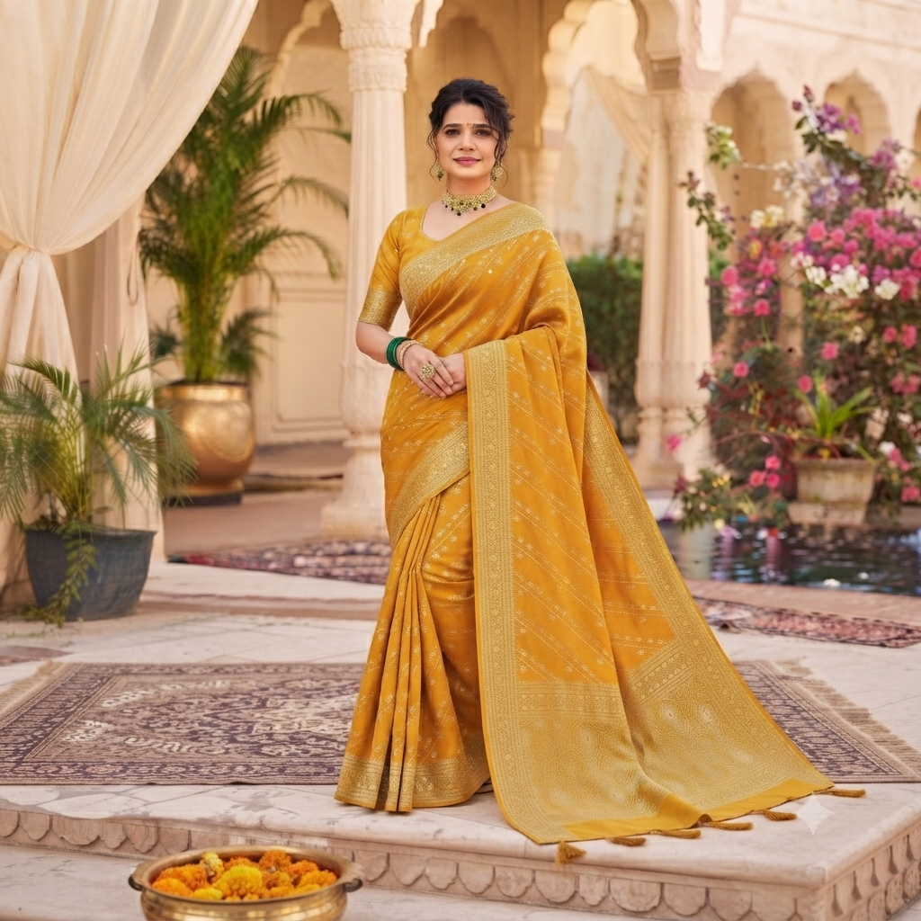 SUNSHINE YELLOW BANARASI SILK SAREE