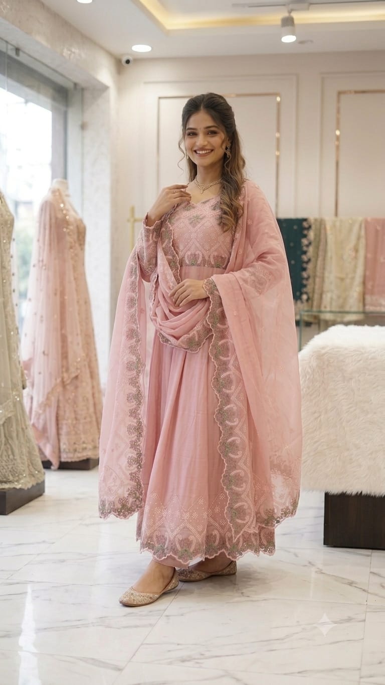 BLUSH PINK EMBROIDERED DRESS MATERIAL